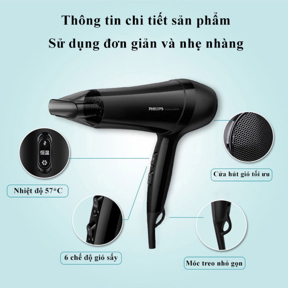 Máy sấy tóc Philips 2 chiều nóng lạnh công suất lớn 2100W tạo kiểu tóc chuyên nghiệp chuẩn salon HP8230 - BH 2 năm