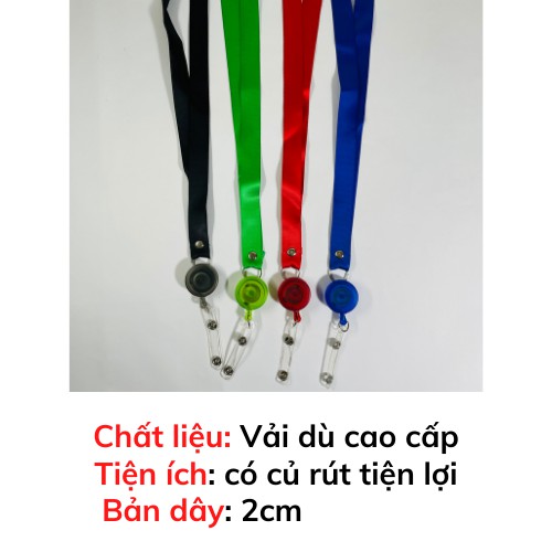 Dây đeo thẻ co rút nhân viên văn phòng học sinh sinh viên bản 2cm nhiều màu sắc trẻ trung