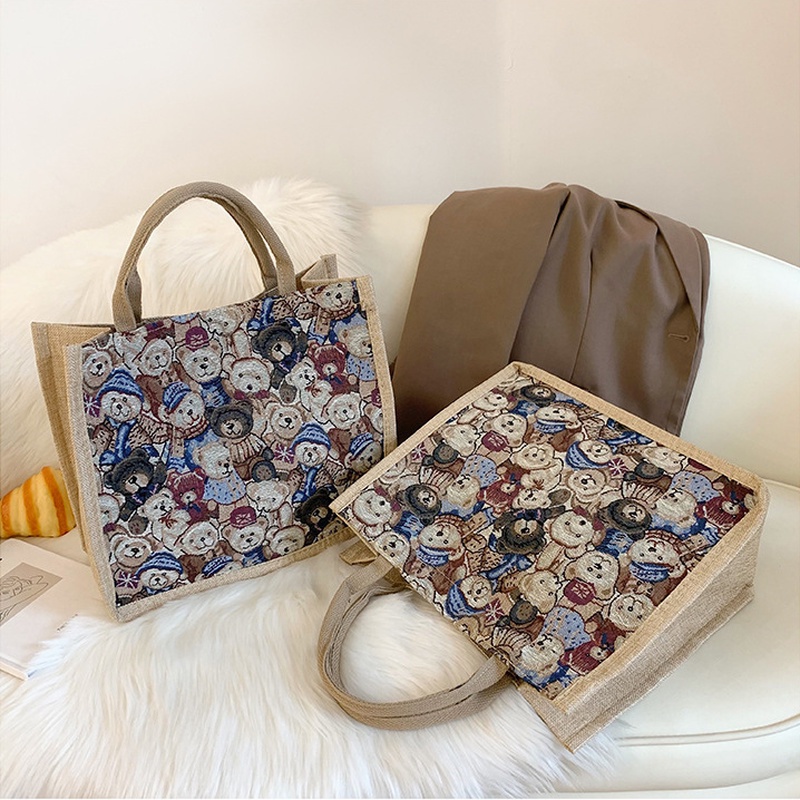 Túi tote Vải Lanh mini In Họa Tiết Hoạt Hình Phong Cách Nhật Bản Thời Trang Cho Nữ