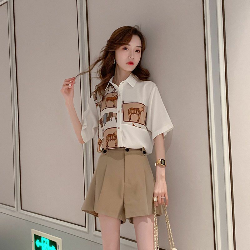 Áo Sơ Mi Nữ Tay Ngắn In Họa Tiết Ulzzang Thời Trang Trẻ