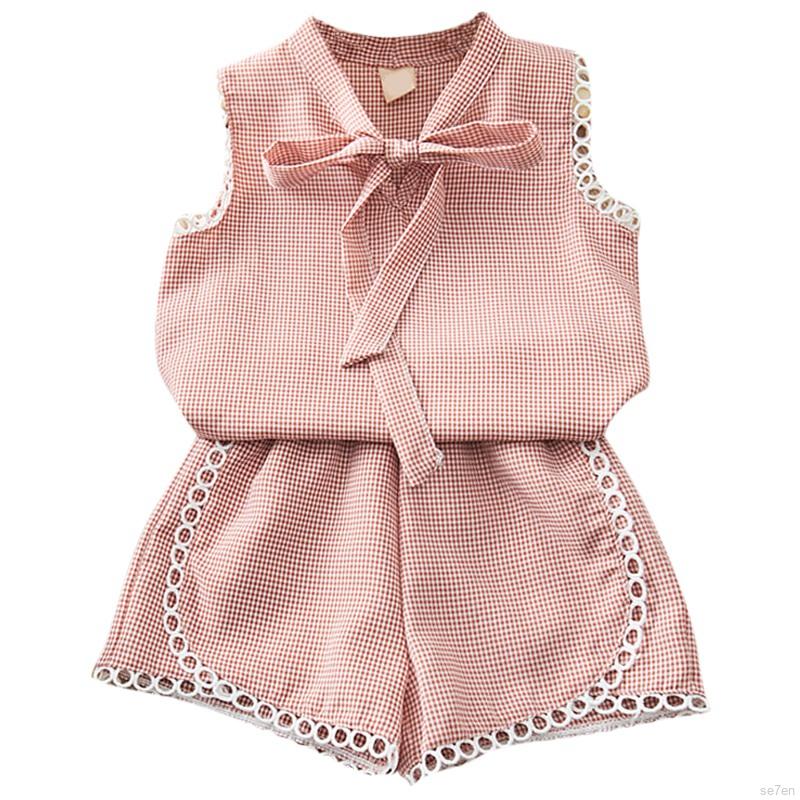 Bộ Áo Thun Không Tay Và Quần Ngắn Mùa Hè Cho Bé Gái 1-9 Tuổi