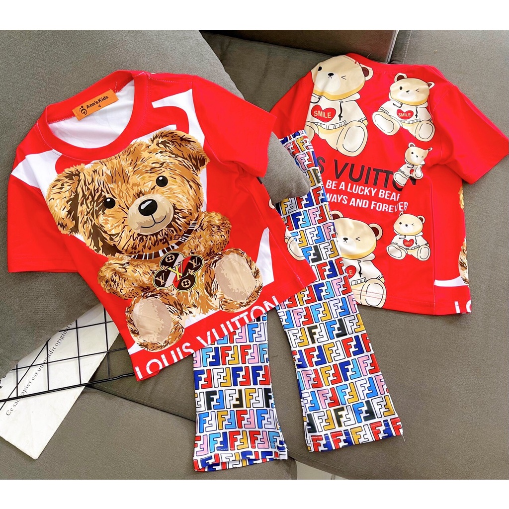 Đồ Bộ Cho Bé Gái 8-40 Kg Thun Lạnh 3D Set Quần Dài Ống Loe Áo Tay Ngắn Trẻ Em In Hoạt Hình Hot Trend Homie Kids