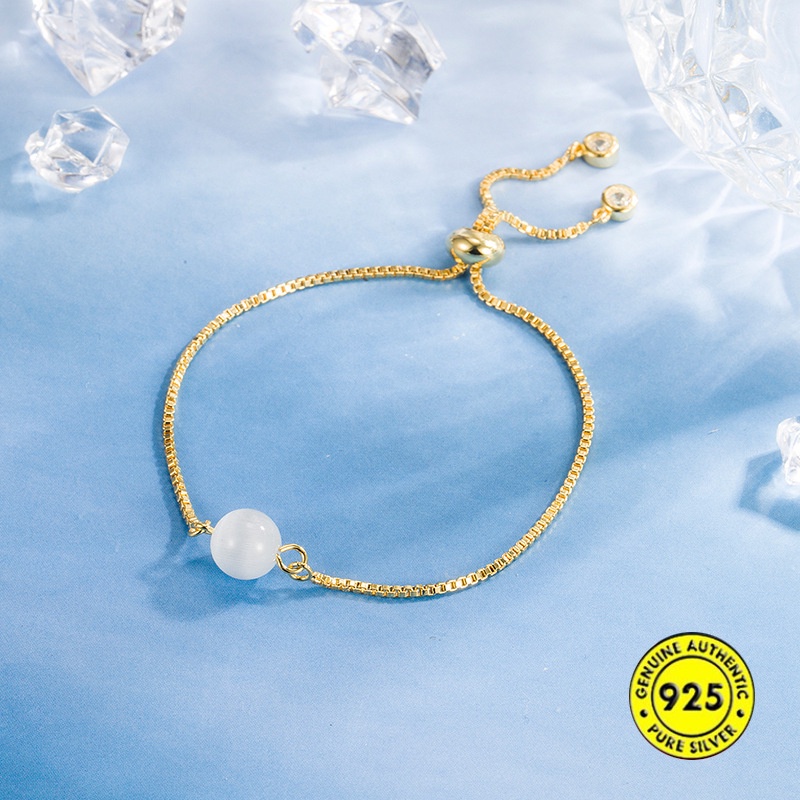 Vòng Tay Đính Đá Opal Không Thấm Nước S925 Màu Bạc Có Thể Điều Chỉnh