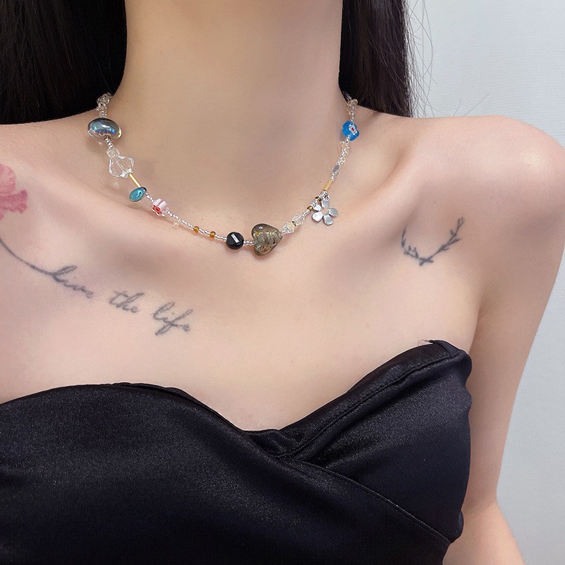 Vòng cổ Chuỗi Hạt Pha Lê Trái Tim Nhiều Màu Phong Cách Dân Tộc Thời Trang Dành Cho Nữ