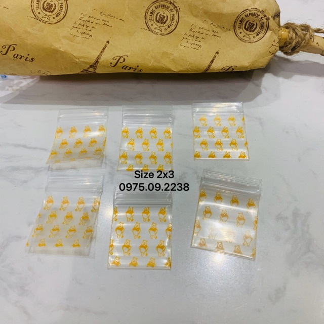 100 túi zip hình gấu vàng size 2 x 3 cm