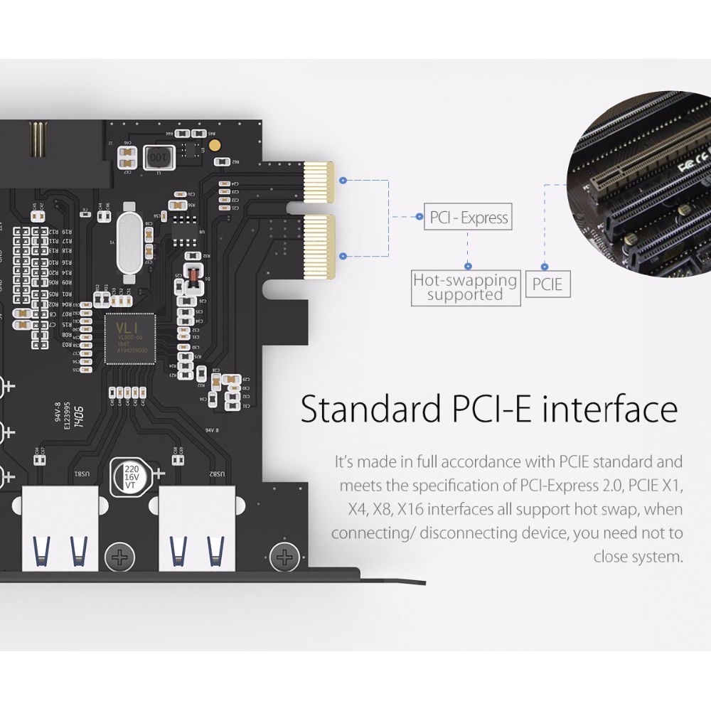 Thẻ mở rộng Orico Pvu3-2o2i 2 cổng USB 3.0 PC-E và khe cắm 19 pin
