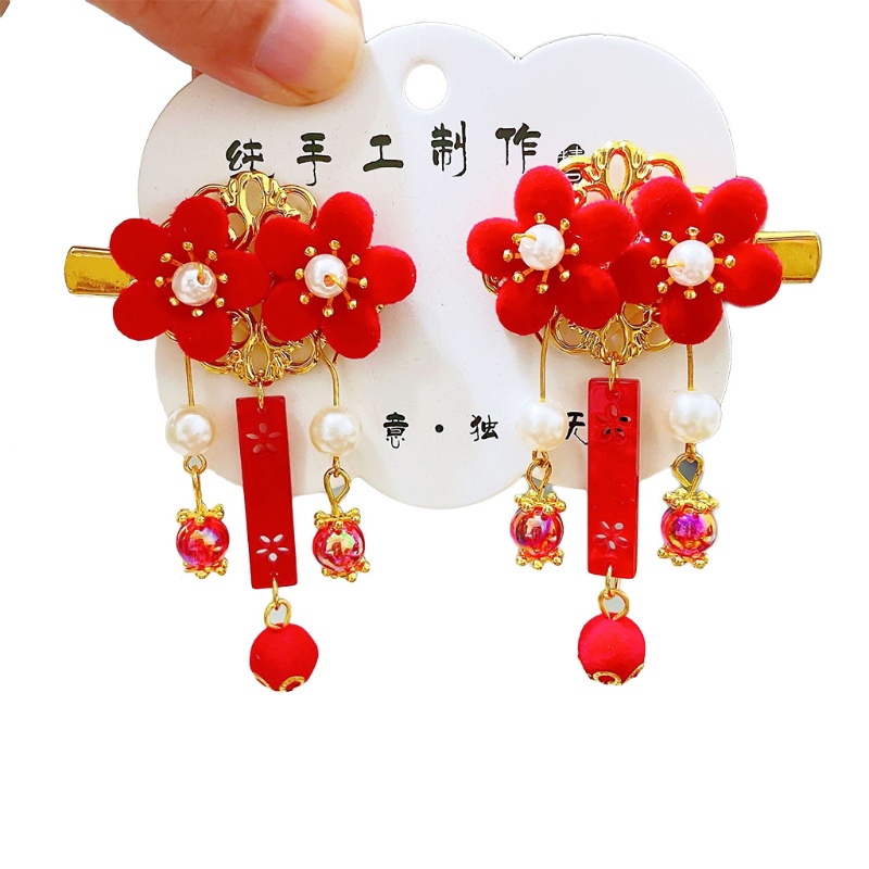 Kẹp Tóc Đính Hoa Tua Rua Dài Phong Cách Trung Hoa Cho Bé Gái