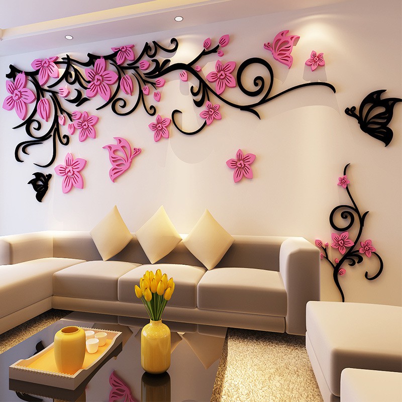 Tranh dán tường khổ lớn, tranh dán tường phòng khách,Hoa góc dài hồng, tranh trang trí phòng khách, phòng ngủ, spa, nail