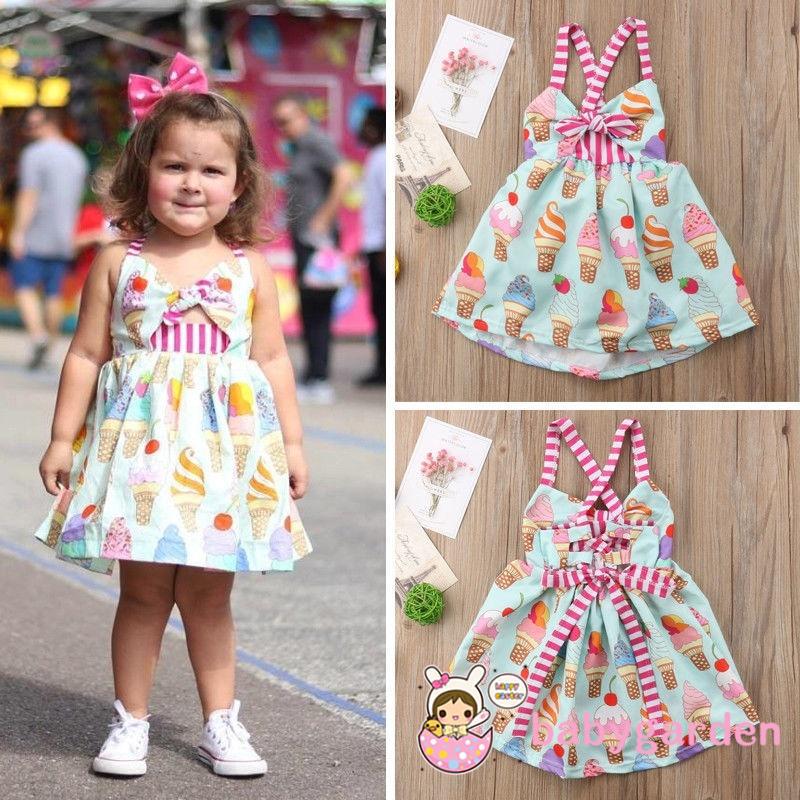 ANG-Ice-cream Kids Baby Girls Party Princess Backless Strap Dress Sundress