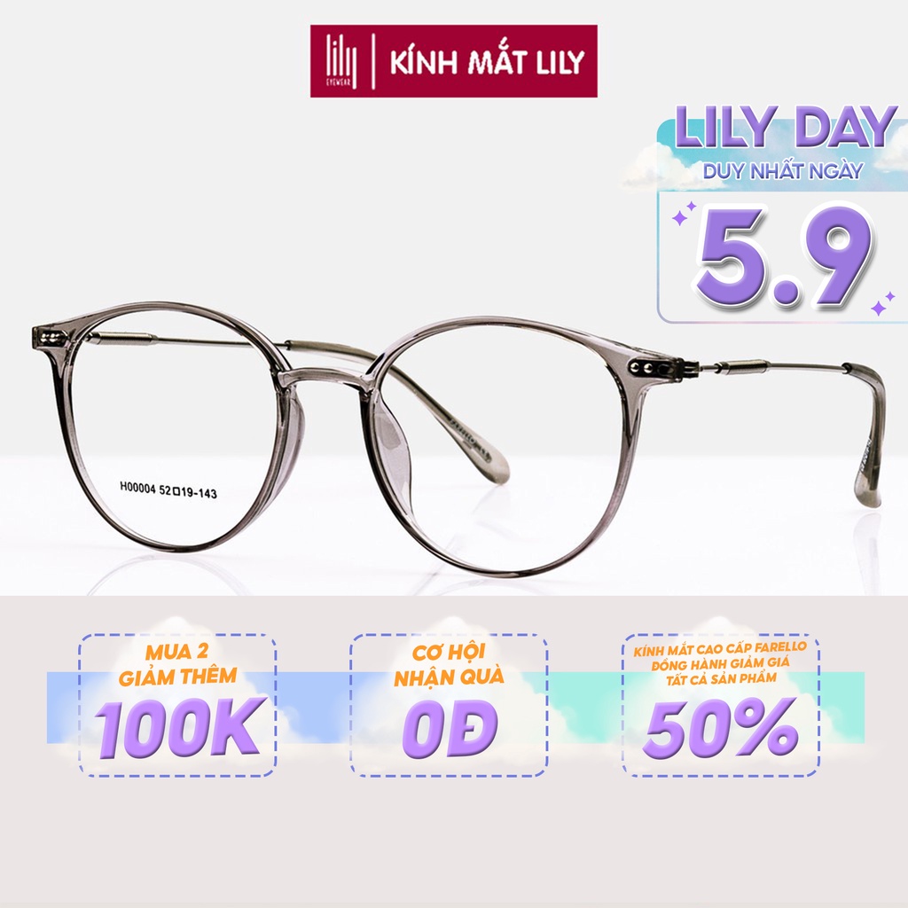 Gọng kính cận mắt tròn nam nữ LILYEYEWEAR chất liệu nhựa phối kim loại, đa dạng màu sắc 00004