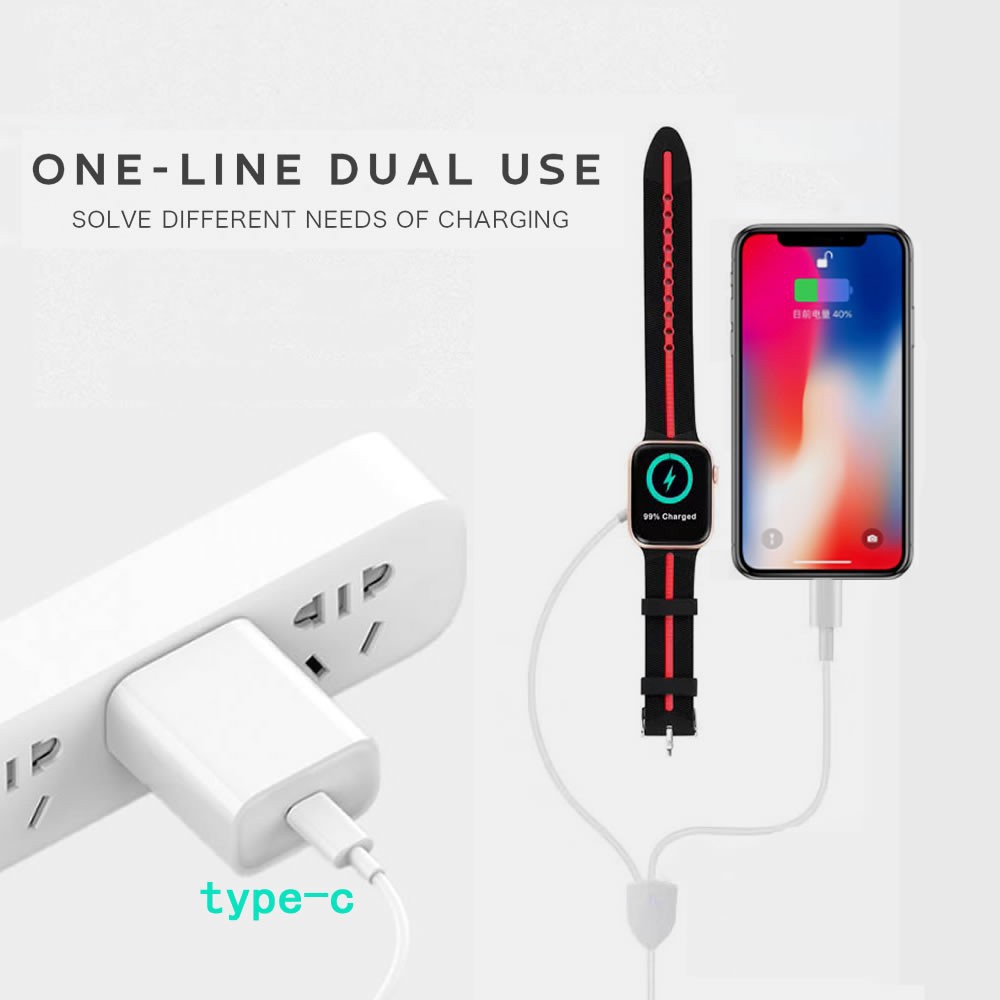 [New Arrival] 2 in1 USB-C Magnetic Wireless Charger Cable for Apple Watch Series 6/5/4/3/2 iPhone 11 / XS Max / X / 8 /7 Type c fast  Charging