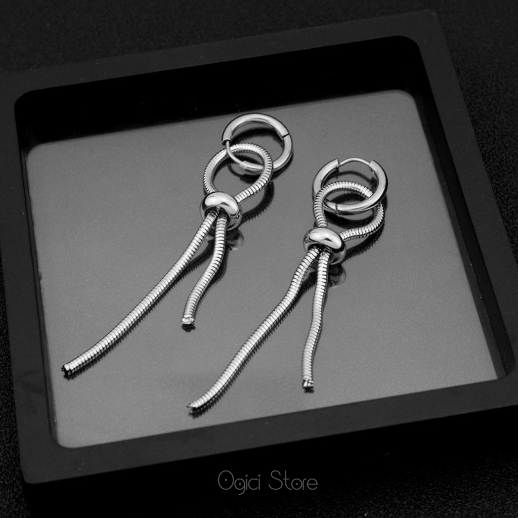Bông tai, Khuyên tai nam nữ thép không gỉ dáng tròn thả dạng chuỗi dây rắn cá tính, Độc đáo, Unisex, 1 chiếc