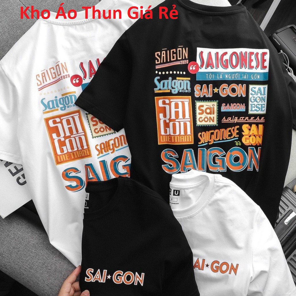 Áo thun cotton in chữ Sài Gòn form rộng max 71kg