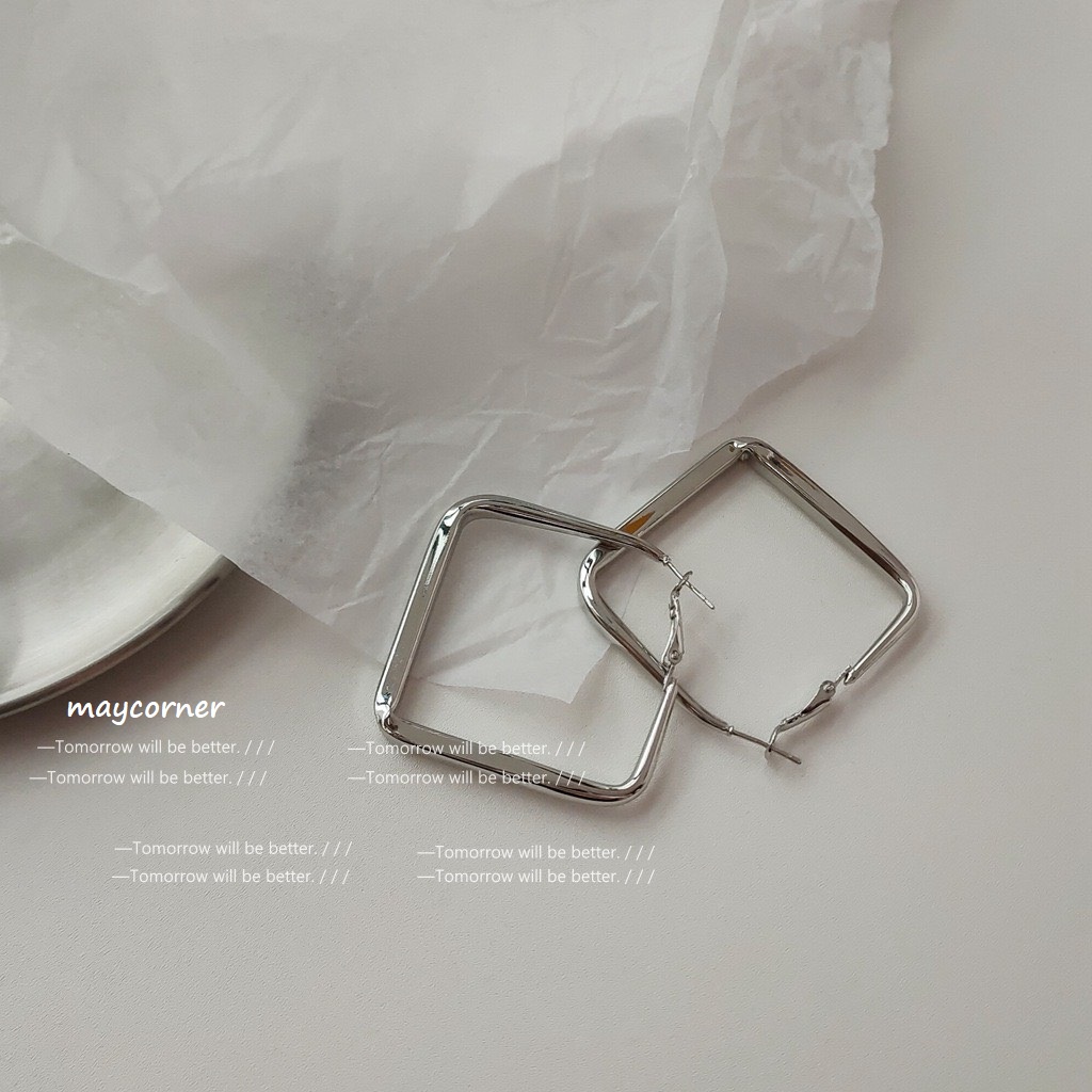 Khuyên tai hình học vuông mạ bạc 925 cao cấp 1763