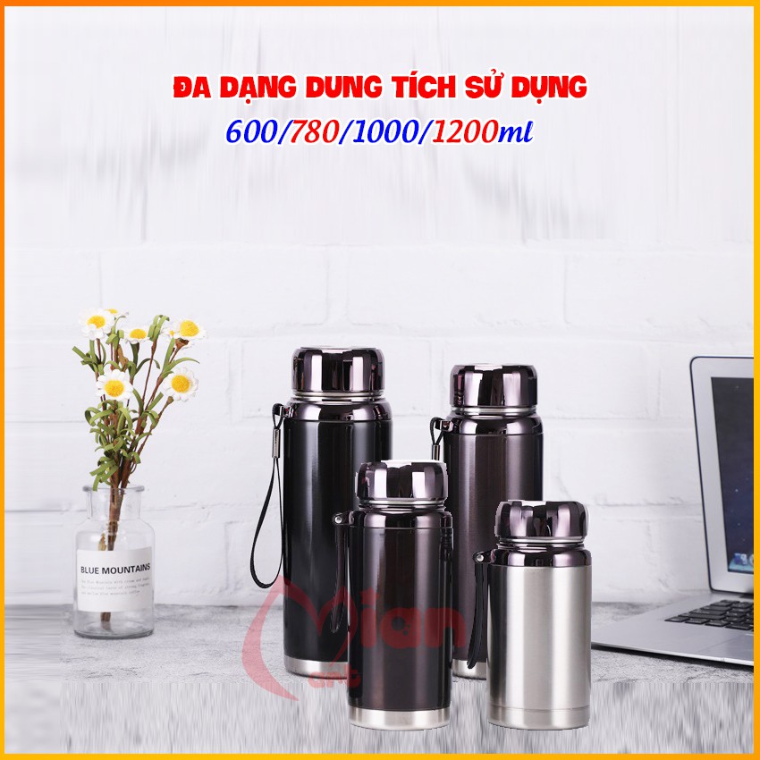 Bình nước giữ nhiệt inox MIAN MART - Dung tích 600/780/1000/1200ML INOX cao cấp - BH 3 tháng tặng kèm khăn lau siêu thấm