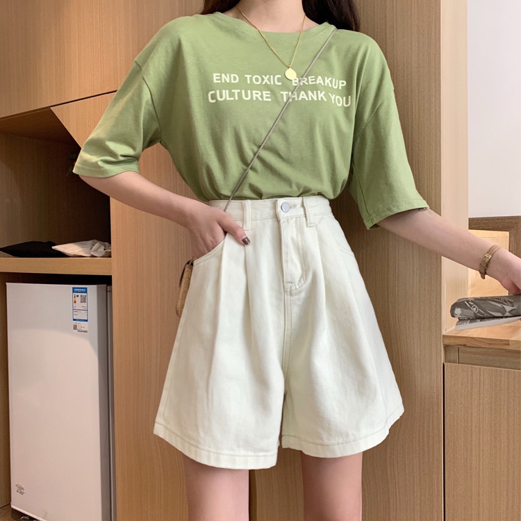 Quần Short Denim Lưng Cao Ống Rộng Phong Cách Retro Thời Trang Hàn Quốc Cho Nữ