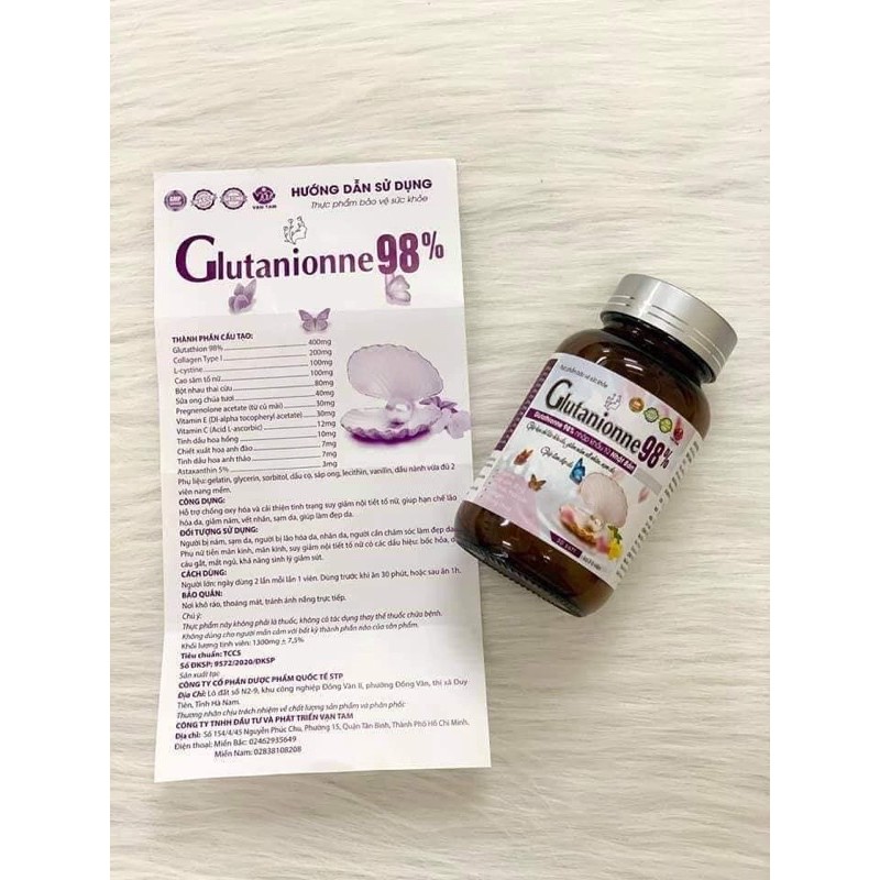 ✅ Viên uống trắng da Glutathion 98% hạn chế lão hoá da, giảm nám, vết nhăn, sạm da