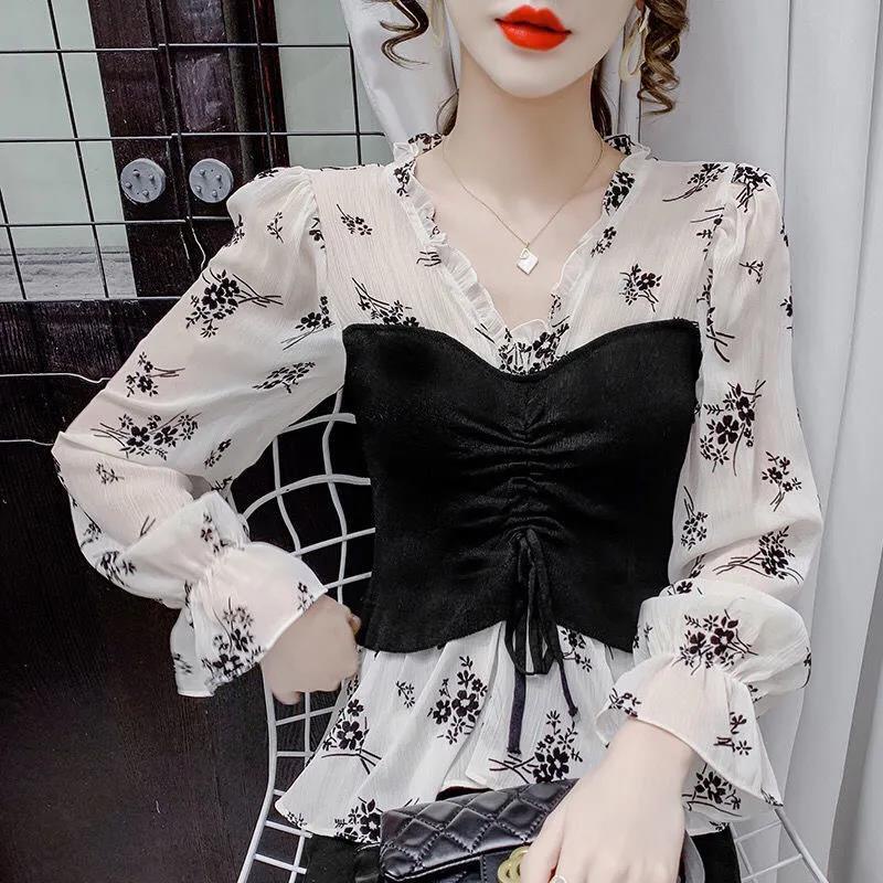 Women's 2022 new French vintage blouse horn sleeve shirt