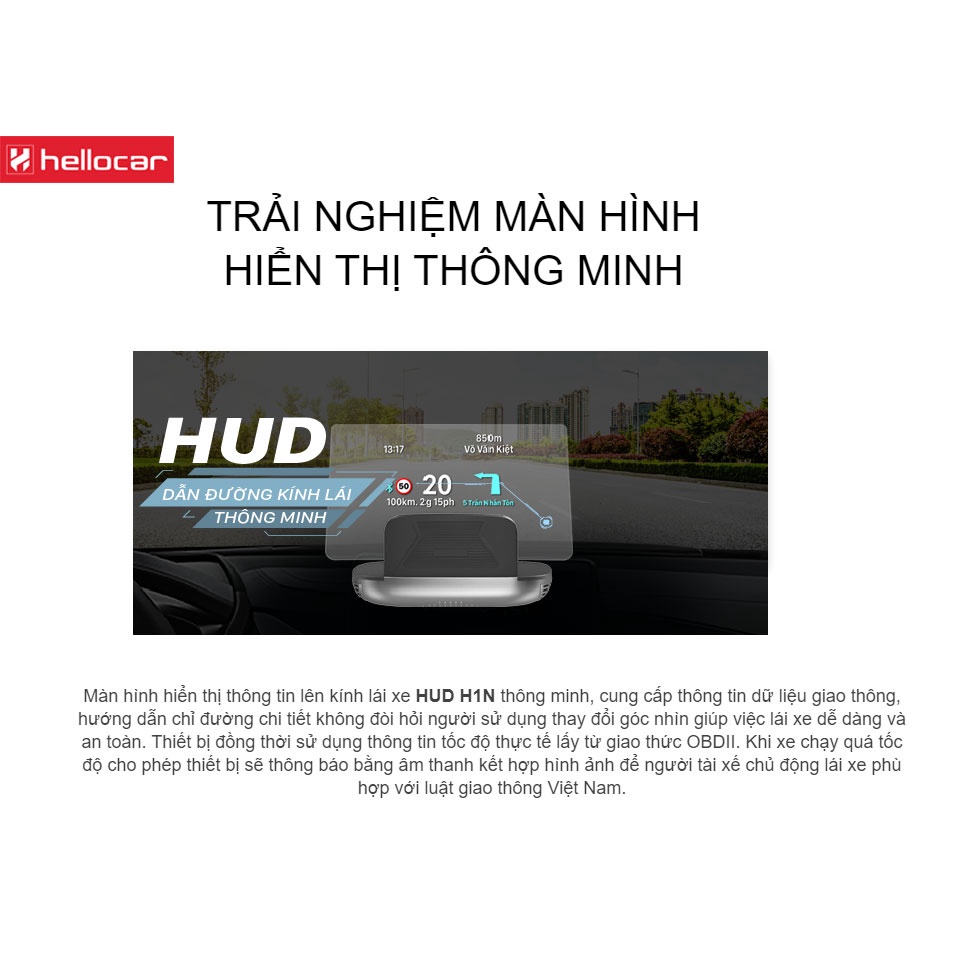 VIETMAP HUD H1N - Màn Hình Hiển Thị Thông Minh - Cảnh báo biển giao thông (bản không có TPMS) | BigBuy360 - bigbuy360.vn