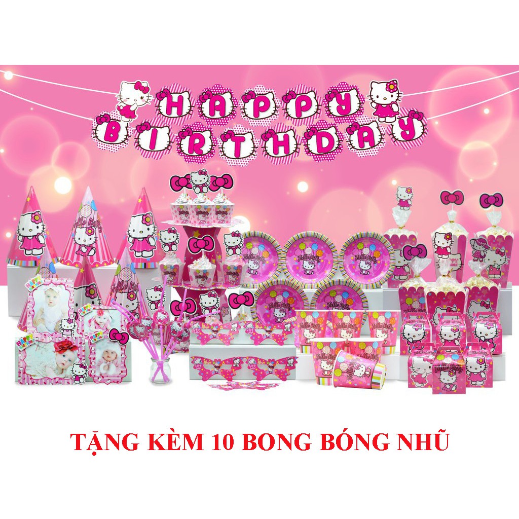 Bộ trang trí sinh nhật cho bé theo chủ đề KITTY (Mega set)