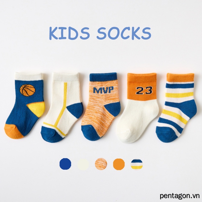 Set 5 Đôi Vớ Cotton Mềm Thoáng Khí Họa Tiết Sọc Dễ Thương Cho Bé Trai Từ 1-12 Tuổi