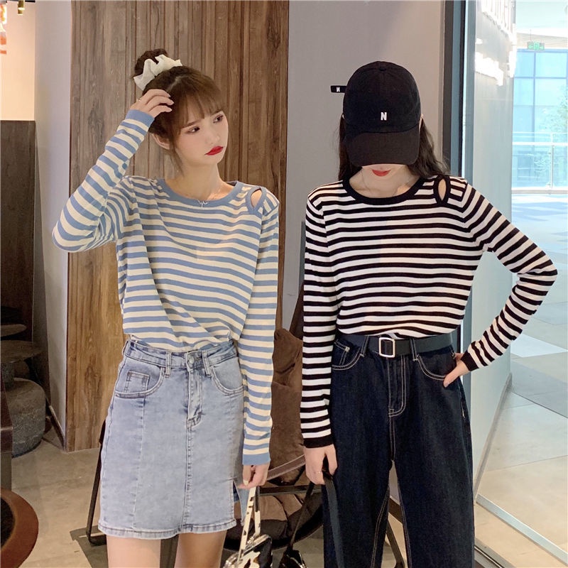 Áo Sweater Tay Dài Dáng Rộng Họa Tiết Kẻ Sọc Phong Cách Phương Tây Thời Trang Mùa Thu Cho Nữ