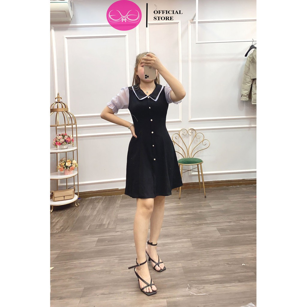 Váy Xòe, Đầm Dáng Xòe , Kiểu Cổ Đức Tay Voan Đính Cúc Ngọc Evalover | BigBuy360 - bigbuy360.vn