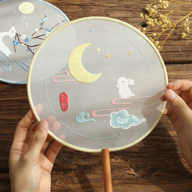 Thêu Handmade/Quạt thêu kiểu cổ trang phiên bản mới DIY