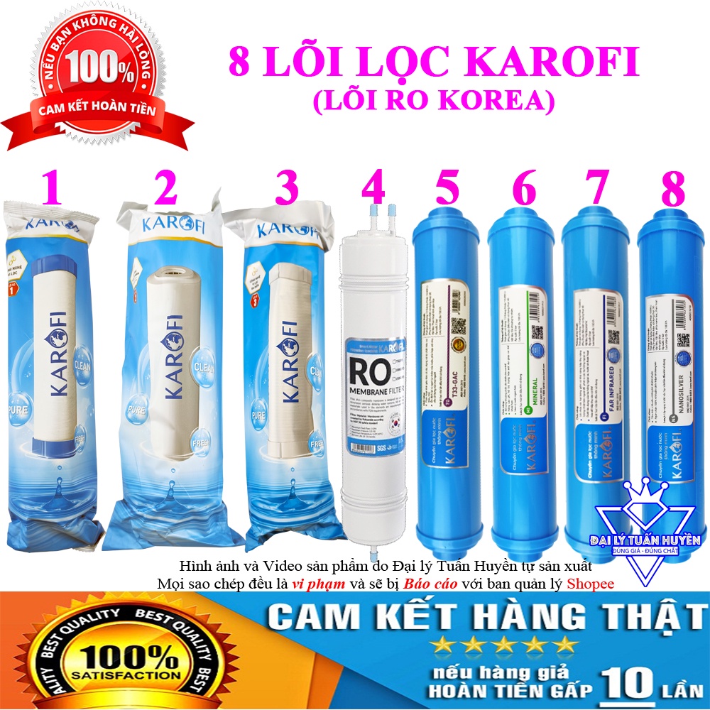 Trọn bộ Combo 8 lõi lọc nước Karofi chính hãng 12345678 [Lõi RO Đúc Mỹ - Hàn Quốc]