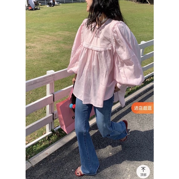 Áo blouse babydoll phồng tay dài