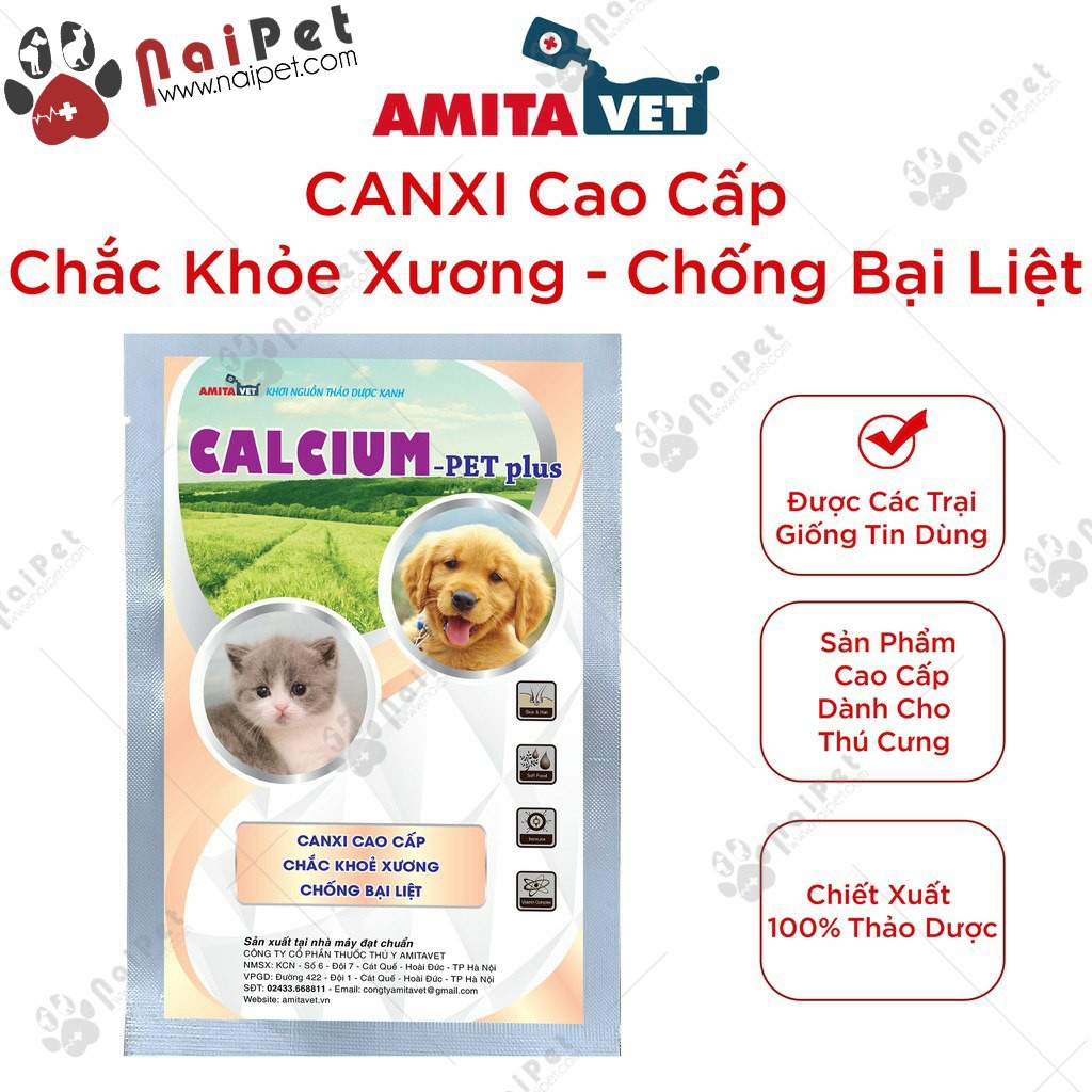 Bột Bổ Sung Canxi Chống Bại Liệt Cho Chó Mèo Calcium Pet Plus Amitavet 35g