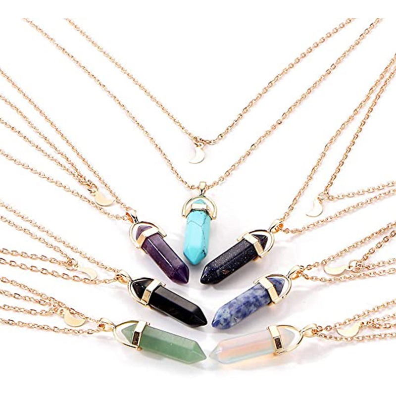 Vòng cổ Nhiều Lớp Mặt Trăng Đính Đá Pha Lê Tự Nhiên