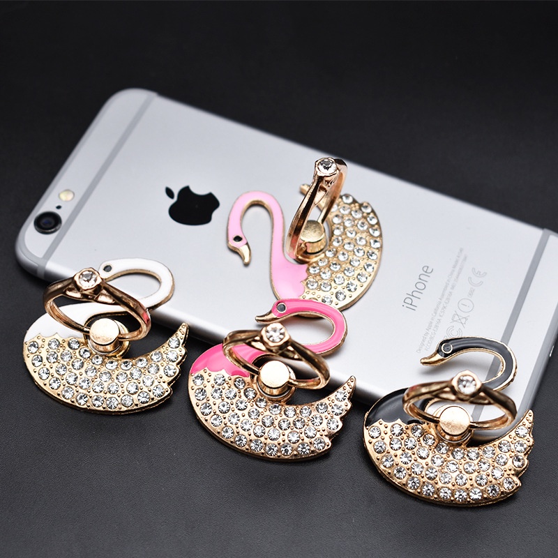 Nhẫn Đỡ Điện Thoại Hình Thiên Nga / Chim Công / Vương Miện Xoay 360 Độ Bằng Kim Loại Đính Đá Xinh Xắn