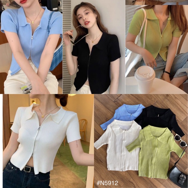 Áo Kiểu EVA CROPTOP thiết kế đơn giản có khoá kéo trước ngực from chuẩn basic tôn dáng