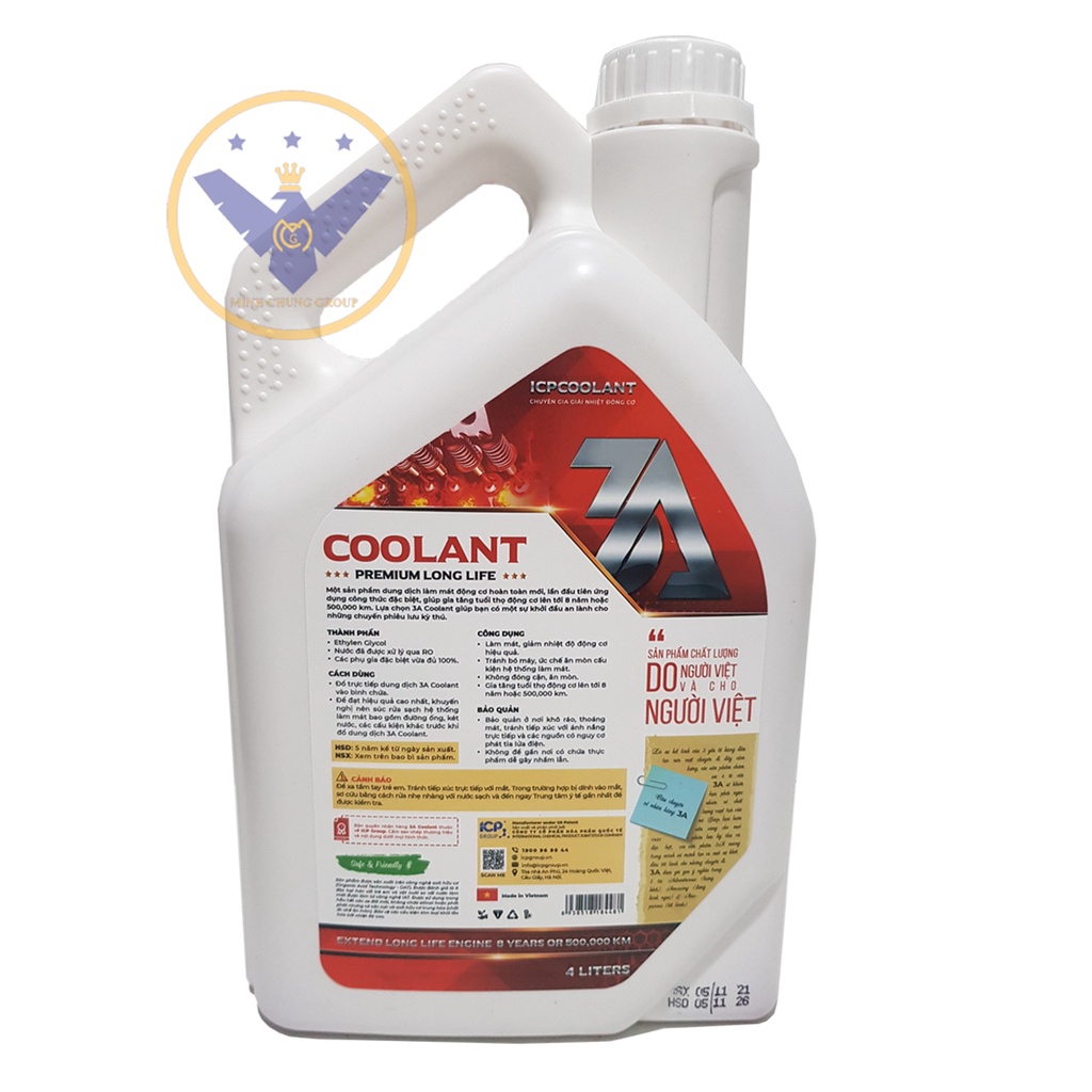 COMBO nước làm mát xe ô tô màu đỏ 3A Premium Longlife Coolant 4L + súc két nước Bluechem