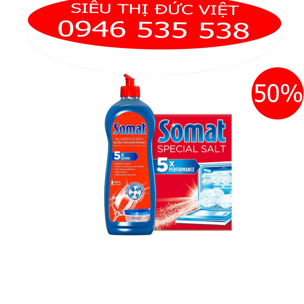 Combo Bột rửa bát Somat 1.2kg, muối 1.2kg, nước làm bóng 750ml
