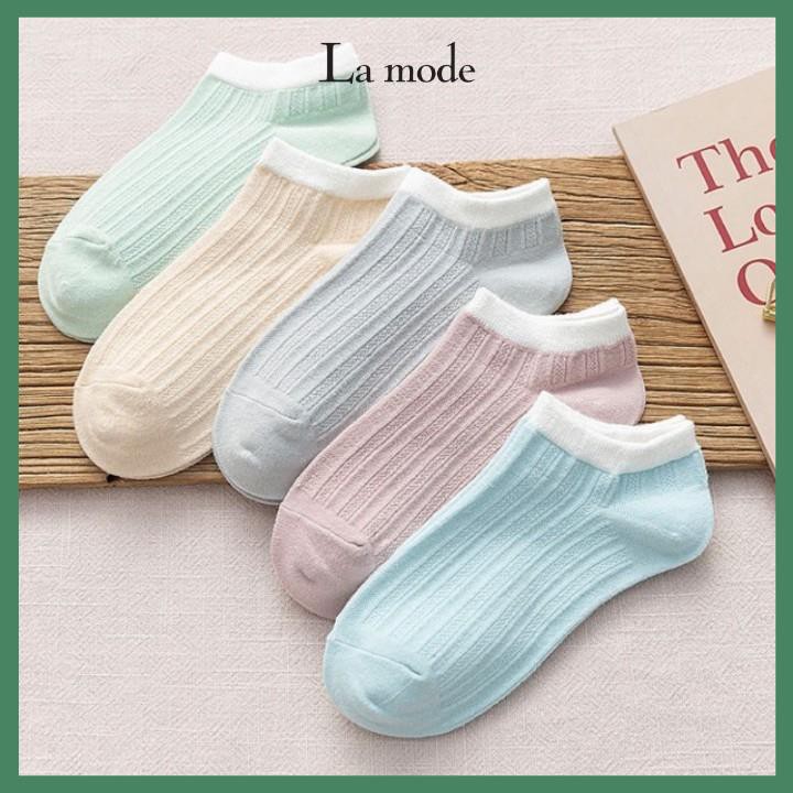 Tất Vớ Cổ Ngắn Trơn Gân Len Màu Pastel Hàn Quốc - La mode