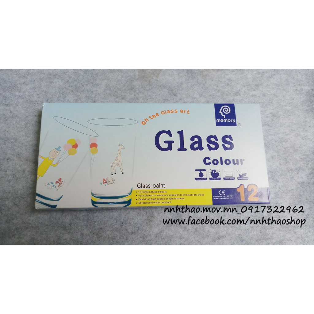 Màu vẽ kính_Glass colour hộp 12 màu (1 tuýp 12ml)