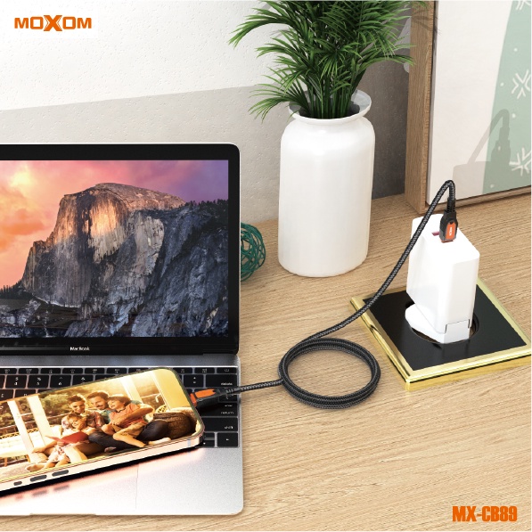 Dây sạc nhanh 20W MOXOM CB89 OrangePlus PD 3.0 cổng Type-C to L dùng cho 14 13 12 11 xsmax, dài 1m