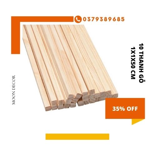 Bộ 10 thanh gỗ vuông kích thước 2x2x 50cm làm mô hình, thủ công, đồ chơi, trang trí