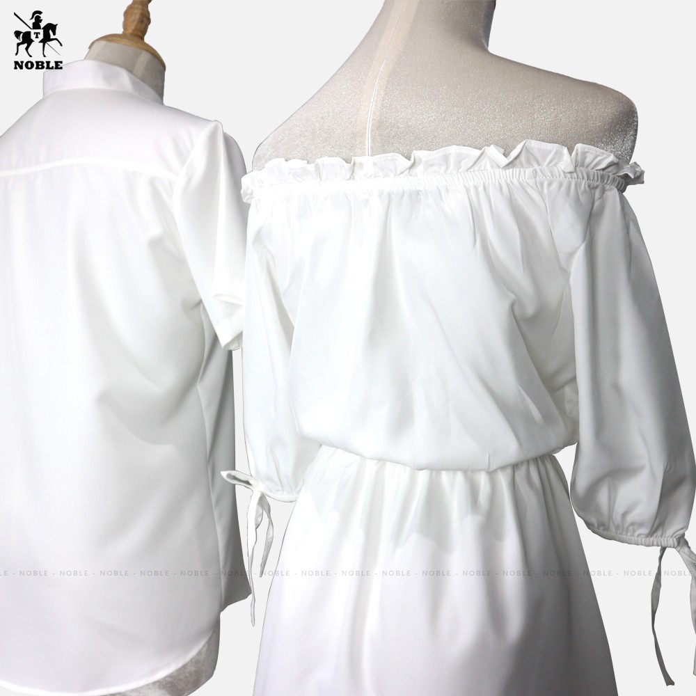 [Freeship] Set đồ đôi couple sơ mi nam - đầm nữ trễ vai thích hợp du lịch, chụp hình cưới thời trang Noble TN19 (Ảnh thậ