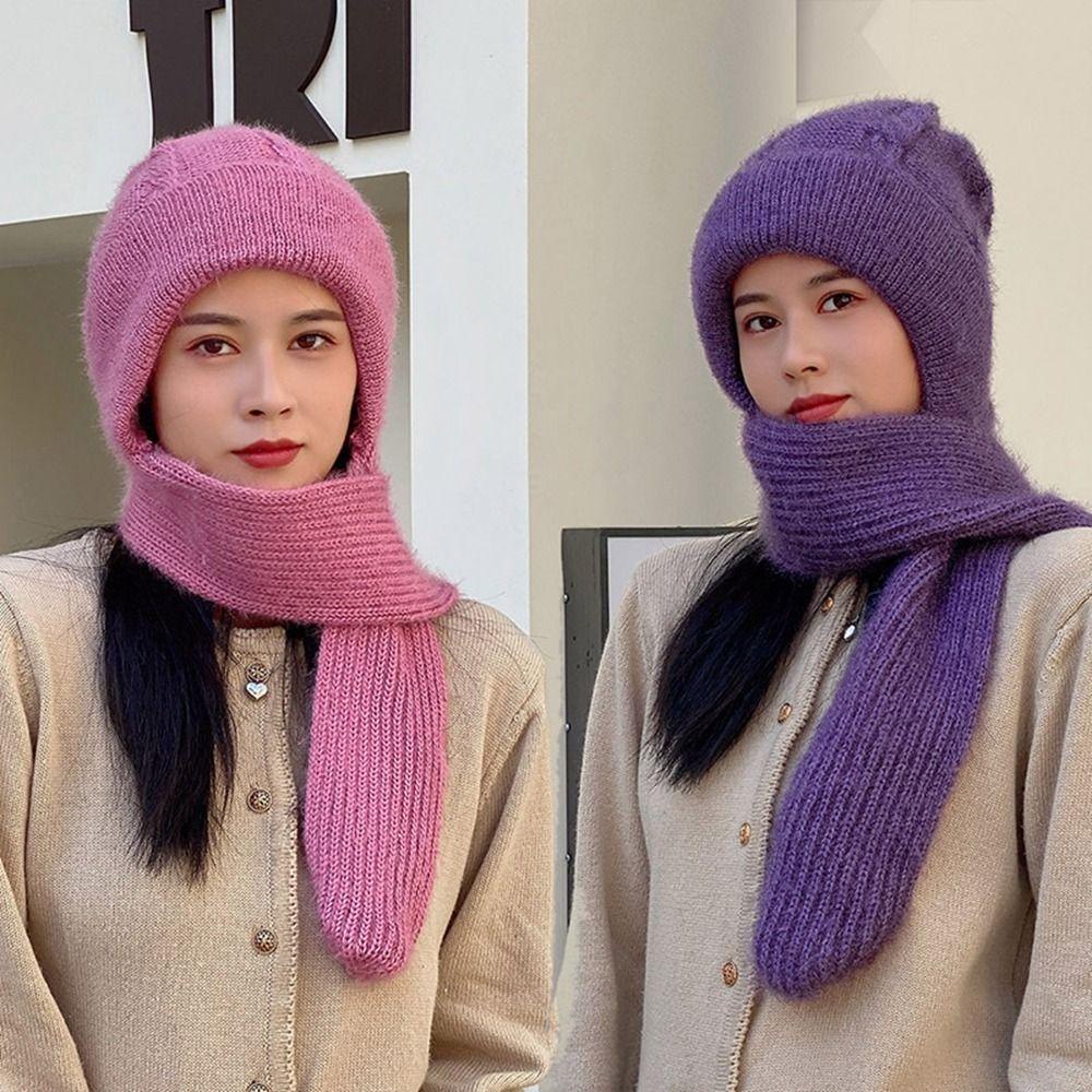 QQMALL Mũ beanie Trùm Đầu Bảo Vệ Tai Chống Gió Màu Trơn Giữ Ấm Tiện Dụng