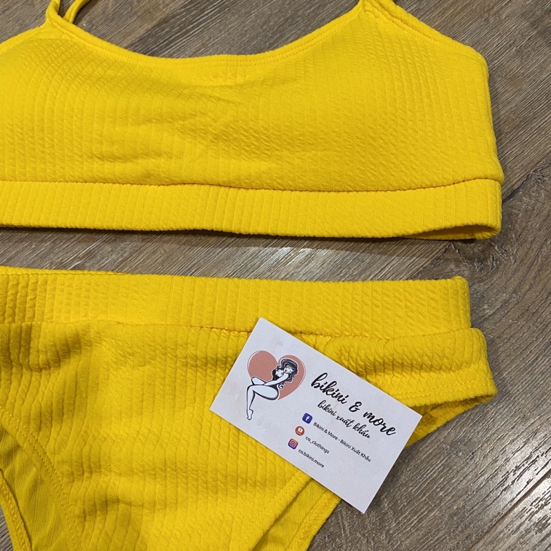 [BKN1371] &lt;ÂU&gt; SET BIKINI BASIC VÀNG VẢI GÂN (CẠP CAO)