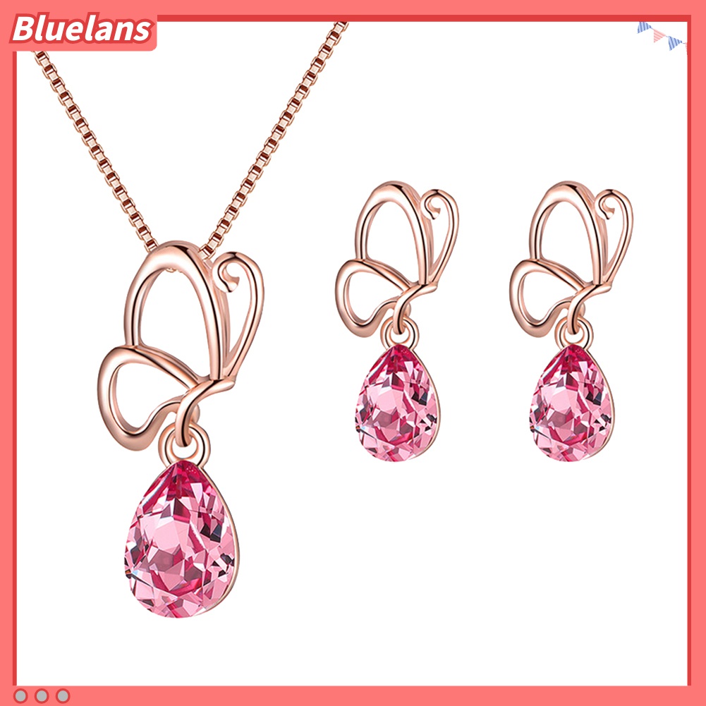 Bộ Vòng cổ + Bông Tai Đính Đá Hình Giọt Nước Sang Trọng Cho Nữ