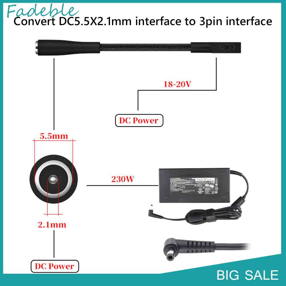 Dây Cáp Nguồn Chuyển Đổi 230W Cho Razer Notebook DC Female Sang 3Pin