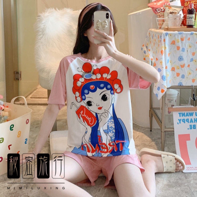 Bộ đồ ngủ ngắn tay họa tiết Doraemon xinh xắn theo phong cách mùa hè dành cho nữ