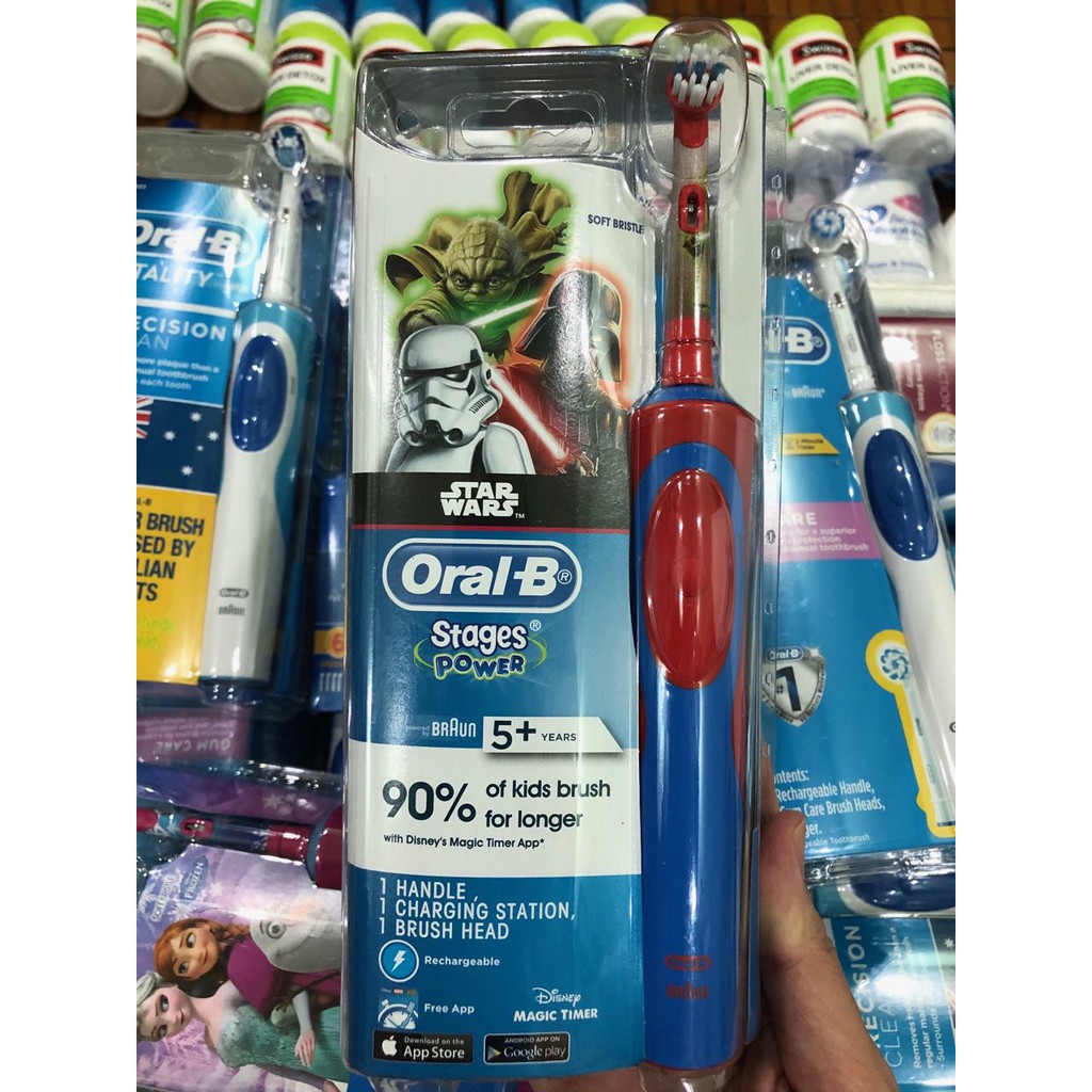 Bàn chải đánh răng trẻ em Oral-B Vitality tự động chính hãng, làm sạch răng, chống mảng bám, viêm nướu