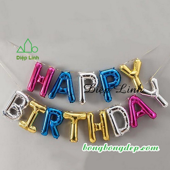 Bong Bóng Happy Birthday Chữ Nhôm Cao 40cm Trang Trí Sinh Nhật