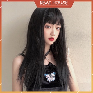 Tóc giả nguyên đầu thẳng dài style ulzzang Hàn Quốc, tóc giả nữ cả đầu mái thưa màu đen