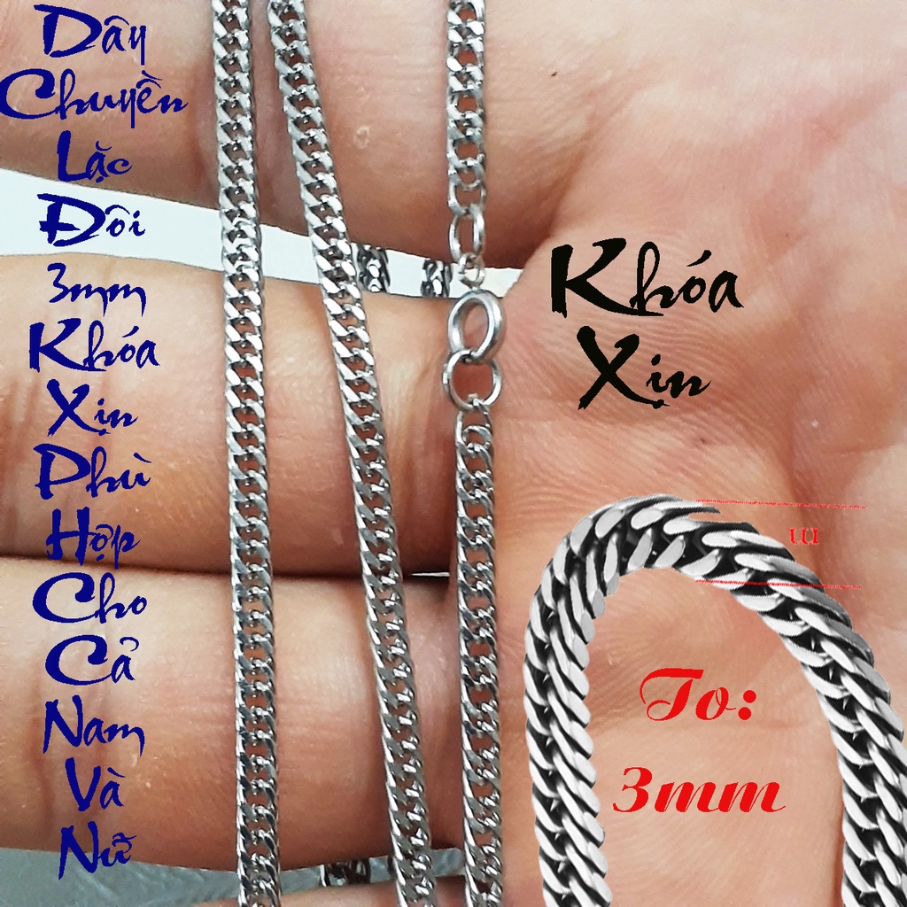 Dây chuyền inox kiểu lặc đôi 3mm trắng sáng đẹp, không đen, không gỉ  - Phù hợp cho cả nam và nữ